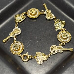 Vintage Damascene Style charm bracelet, Toledoware